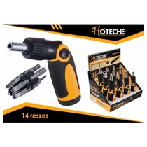 Csavarhúzó klt. racsnis/marok 14 részes, hajlított nyéllel, Hoteche