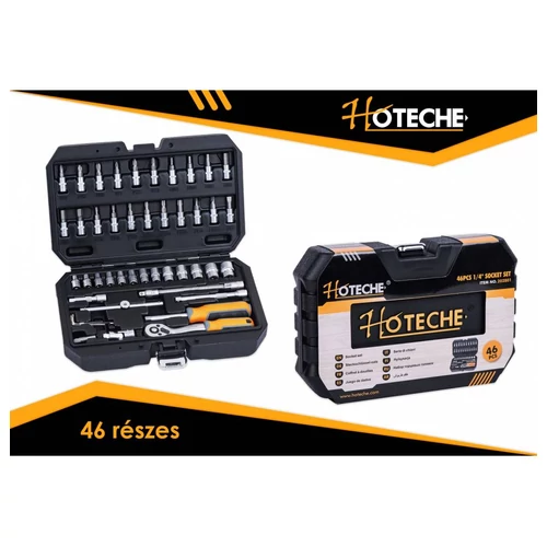 Dugókulcs klt 46 részes kofferben, vegyes 1/4", Profi Cr-V Hoteche