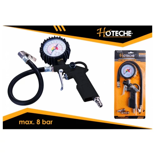 Légnyomásmérő pisztoly, mérőórával max. 8 bar, Hoteche