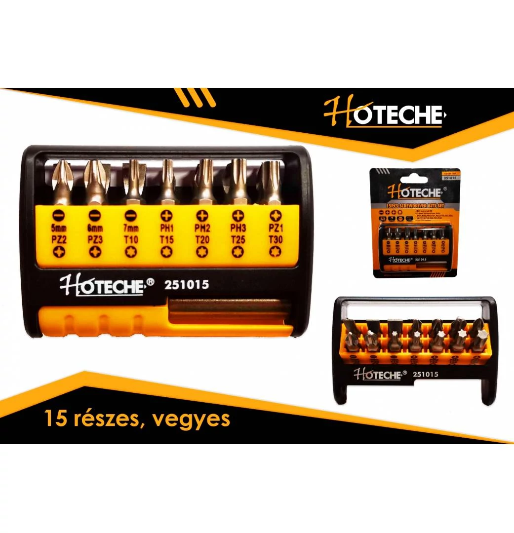 Bit klt. 15 részes+mágneses befogó szár, műa tartóban Hoteche