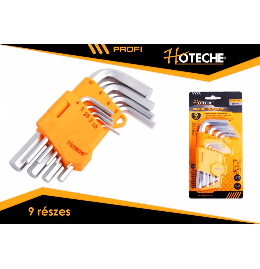 Imbuszkulcs klt. 9r rövid 1,2-10mm Tüv/Gs Hoteche