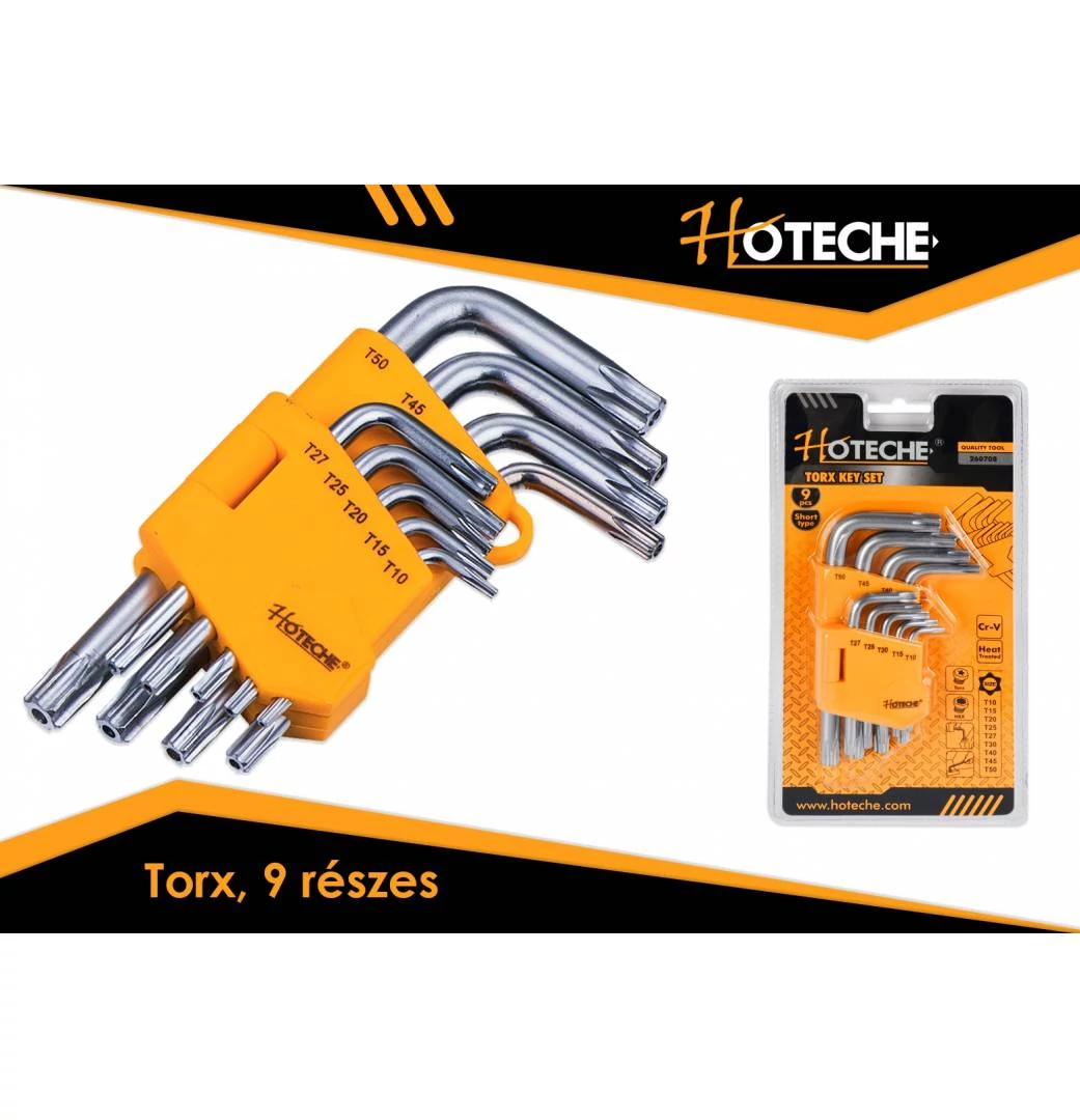 Imbuszkulcs klt 9r torx, rövid, Tüv/Gs Hoteche