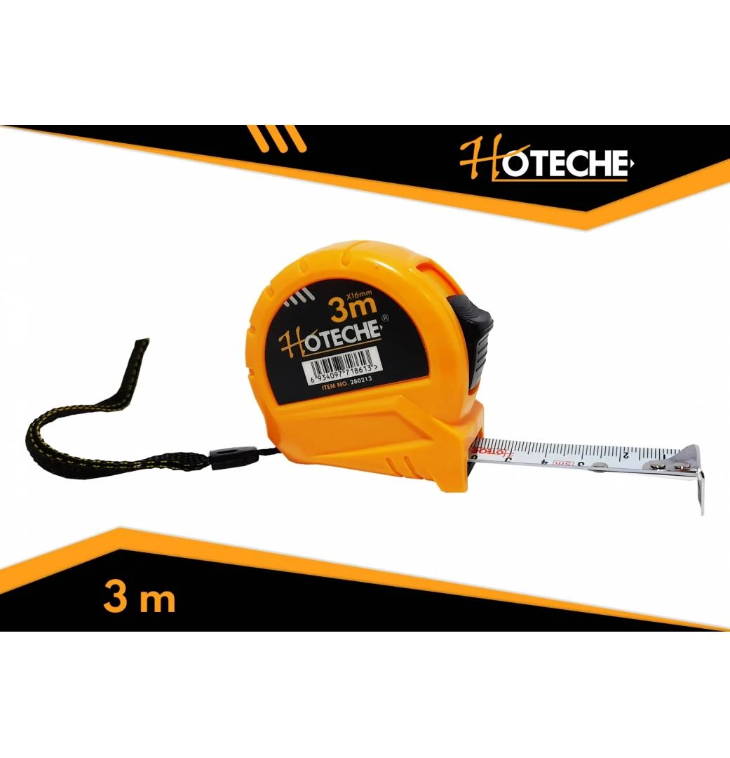 Mérőszalag 3mx16mm Stop gombos, Hoteche