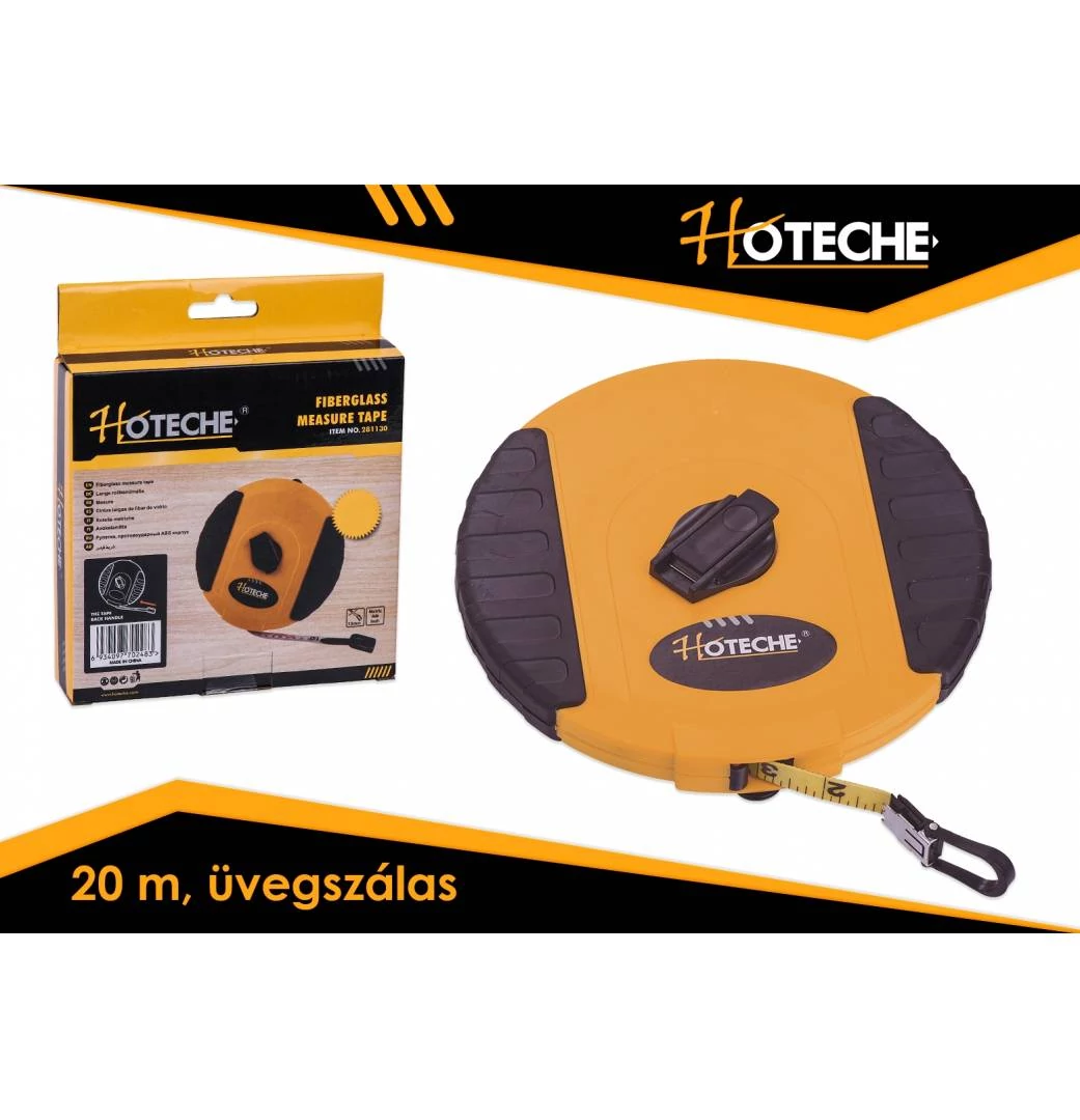 Mérőszalag 20mx13mm zárt házas, üvegszálas Hoteche