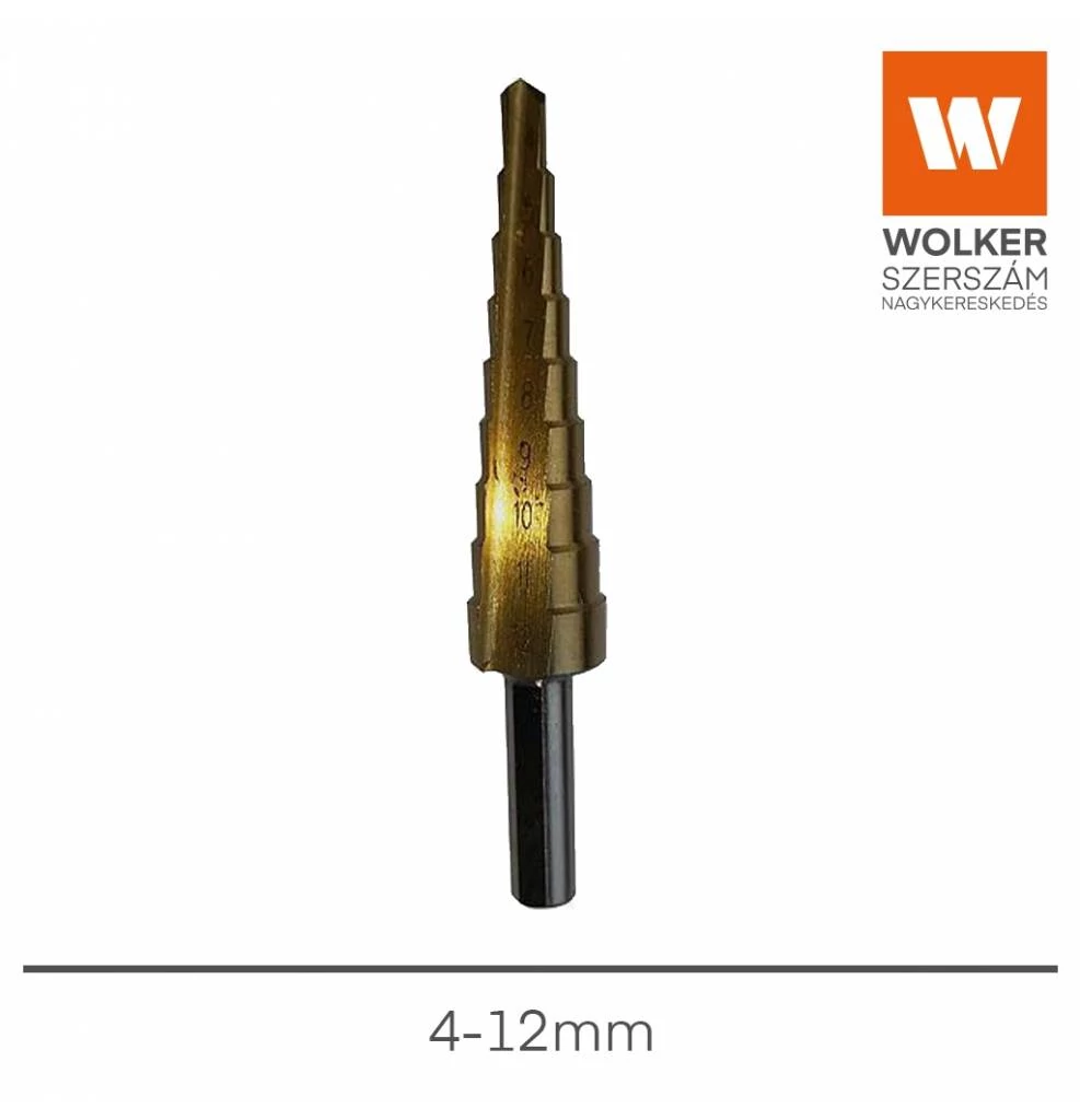 Lépcsős fúró 4-12 mm Tin bevonat, HSS 4241 egyenes,fémhez Hoteche