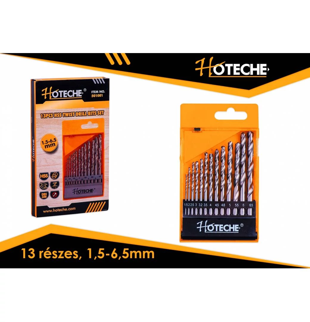 Fúró klt. 13 részes fém HSS-G köszörült, 1,5-6,5mm Hoteche