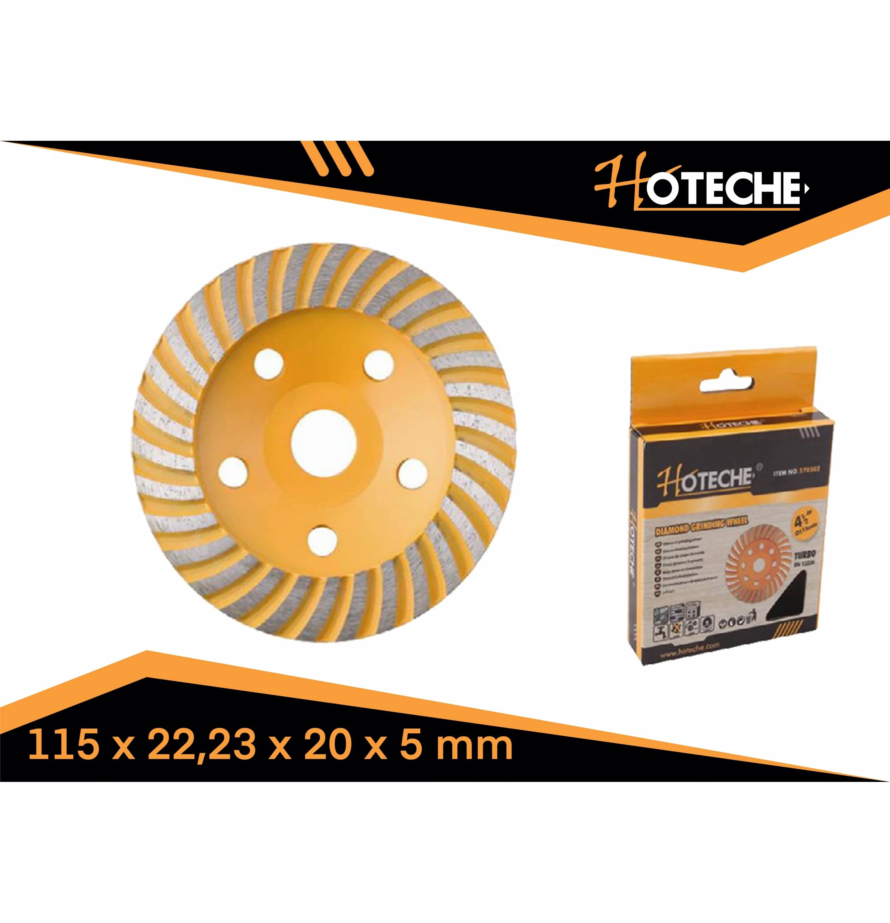 Gyémánt csiszoló és vágó tárcsa 115x22.23x20x5mm, Turbo Hoteche